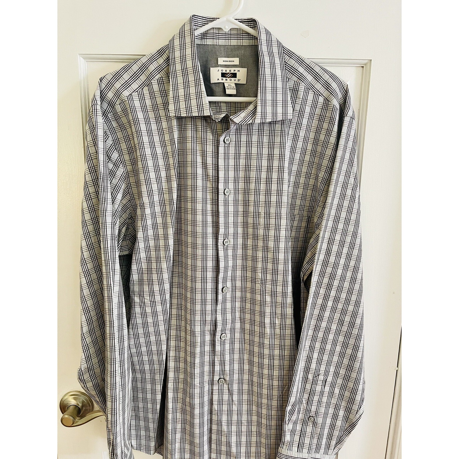 Joseph Abboud Men's Sz Xl Pewter Gray Check Cotton Dress Shirt